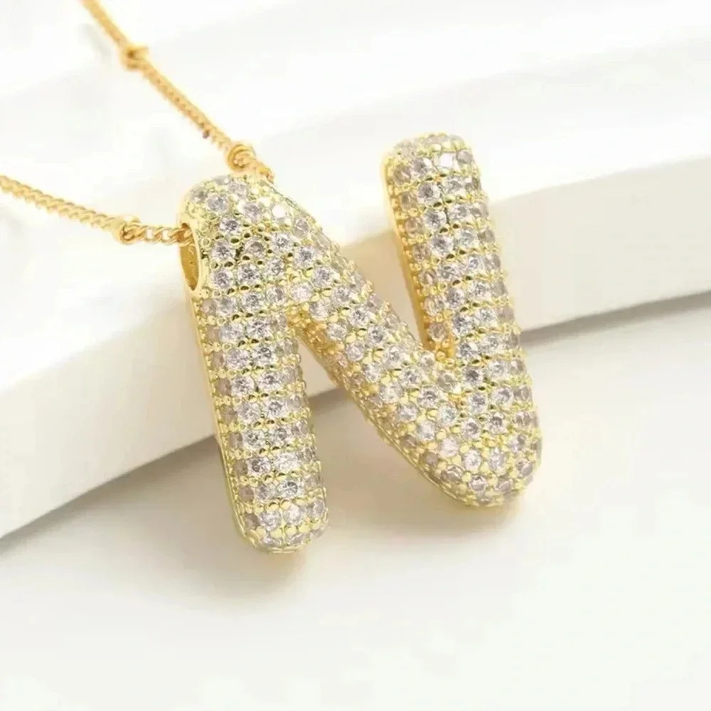 Gold Initial Necklace with Sparkling Letter Pendant